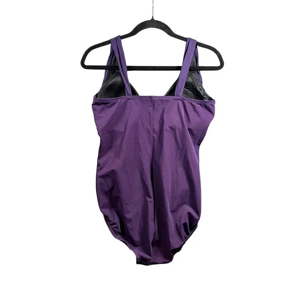 Lands End Slender Suit Purple One Piece Swimsuit Ruched V-Neck Size 12 517227 - Picture 5 of 9